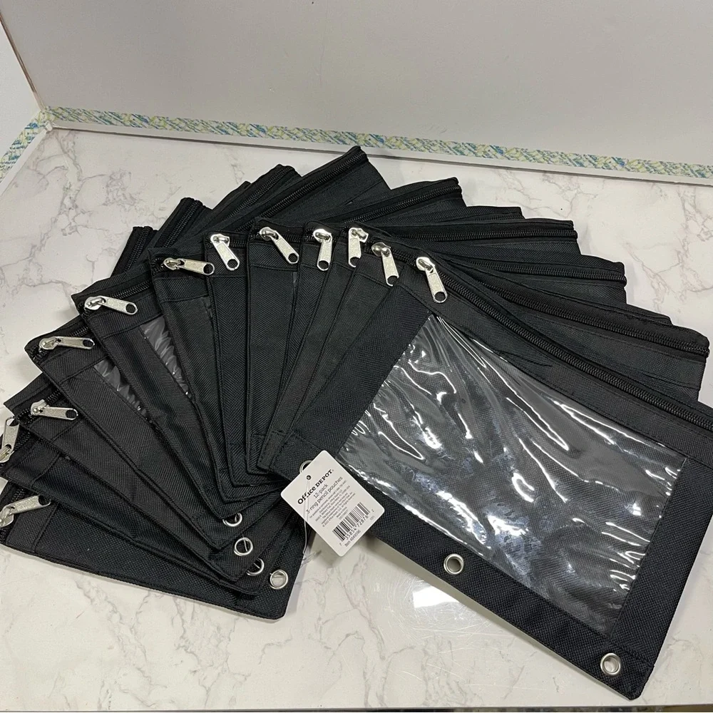 12 Pack. 3 ring pencil pouches, Office Depot with clear front